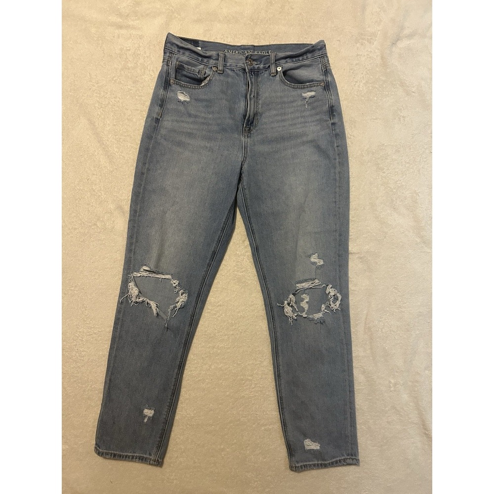 American Eagle Mom Jeans Womens 8 Regular Distressed Medium Wash Real Good Denim